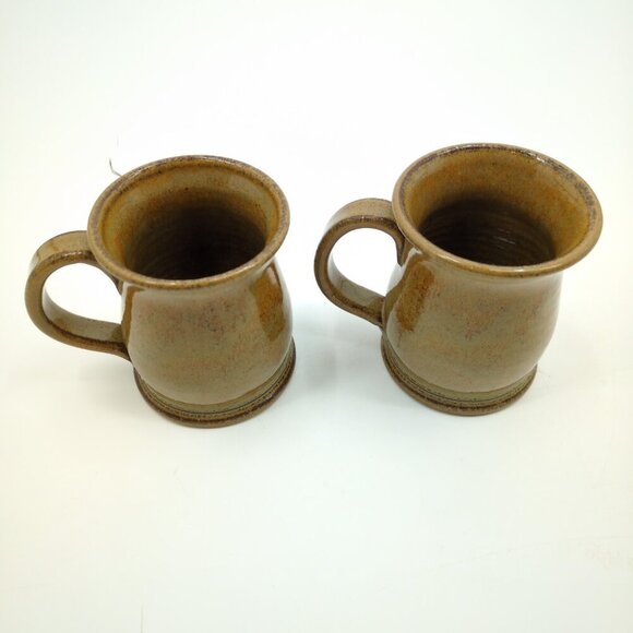 Set of 2 Panera Mugs Handcrafted Tan Ceramic Made in USA Coffee Cup 4.5” Tall - Picture 4 of 7